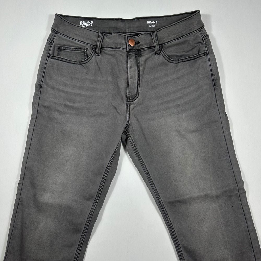 Mugsy Beans Jeans Mens 34x30 Stretch Charcoal Gray Performance Denim